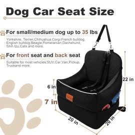 Car Dog Booster Seat,Interior Height 7 Inches Elevated for Small Dog up to 35 lbs,Pet Car Travel Safety Seat with 2 Safety Leashes,Storage Pockets,Fully Detachable and Easy to Install(Lookout-Black)