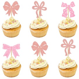 loghohu 24Pcs Bow Cupcake Toppers, Bow Themed Party Decorations Baby Shower Cupcake Toppers Girl for Bridal Engagement Wedding Bachelorette Bow Birthday Party Decoration