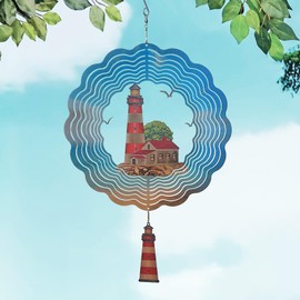 VividLadybug Lighthouse Wind Spinner,Metal Wind Spinners for Outdoor,3D Double Sided Hanging Beach Decor for Indoor,Outdoor,Unique Gifts for Women
