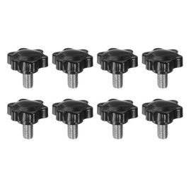 sourcing map 8pcs Star Knobs M10 x 16mm 304 Stainless Steel Threaded Stud 38mm Plastic 6-Star Head Hand Tightening Thumb Screw Clamping Jig Knob Handle, Black