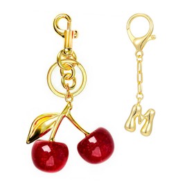 LightOnIt Cherry Bag Charms & Gold Initial Keychain for Handbags Purse Tote Bags, Cute Key Chain Accessories for Women Girl Gifts (Alphabet M)