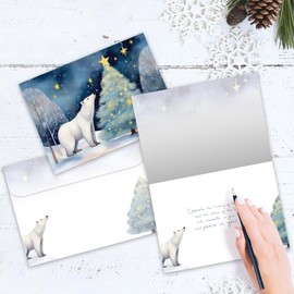 Tree-Free Greetings - Winter Solstice Greeting Card - Artful Designs - 1 Card + Matching Envelopes - Made in USA - 100% Recycled Paper - 5 x 7 - Polar Bear Light (VO80690)