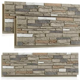 Maasechs 2 Pack Faux Stone Panels Interior 45.6''l x 11.8''h x 0.98''d Faux Siding Panels Exterior Artificial 3D Veneer for Wall Decor Outdoor Home Improvement Projects (Light Gray)