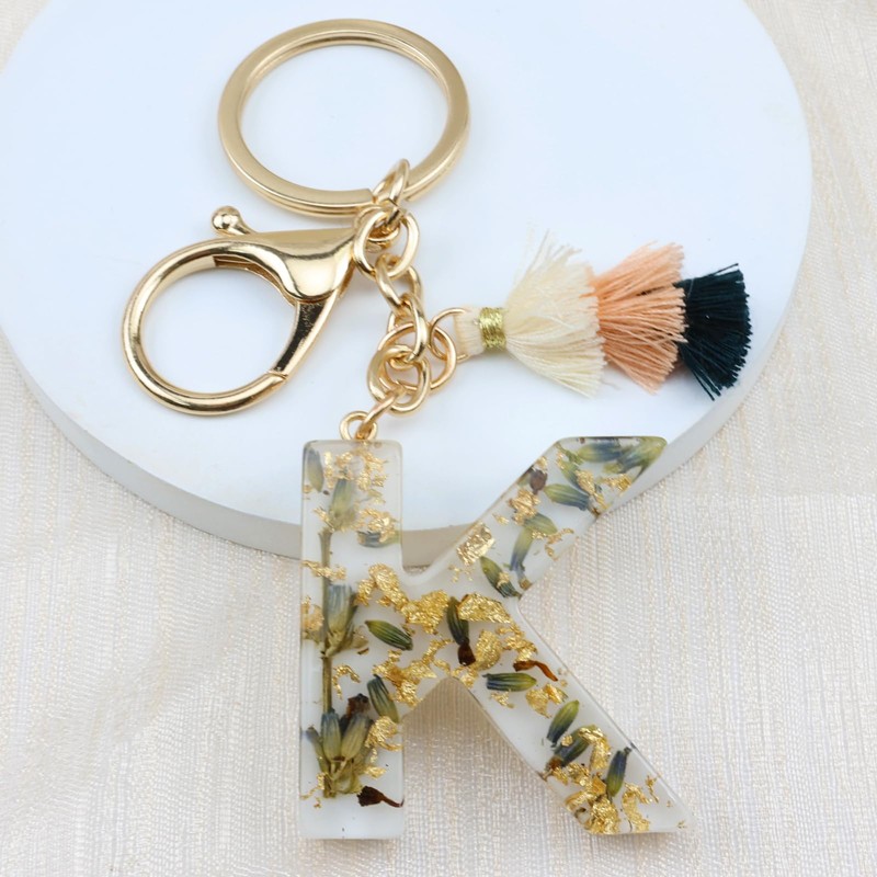 VOTACOS Initial Keychain Cute Letter Key Chain Backpack Accessories White