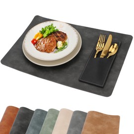 Brosay Leather Placemats Set of 2 Thanksgiving Christmas Day Place Mats for Kitchen Table Mat Waterproof Easy Clean Double Sides Available 2Pcs (Black)