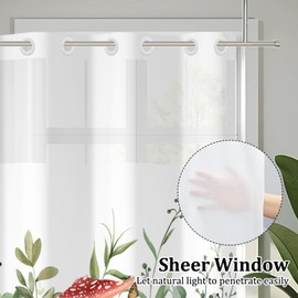 Velaequezii No Hook Shower Curtain with Snap in Liner Set Jungle Frog Mushroom Bath Curtain Double Layers Waterproof Washable Fabric with See Through Mesh Top Window for Bathroom Hotel 71x83 Inch