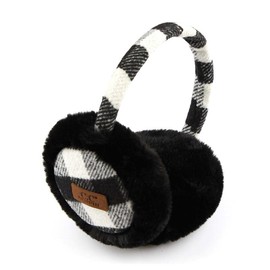 Beanie Trendify C.C Classic Plaid Pattern Earmuffs with Sleek Black Trim for Women – A Stylish and Cozy Cold-Weather Accessory for Effortless Elegance - Colour: BLACK / IVORY