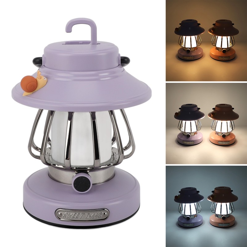 Retro Rechargeable Camping Lantern Infinite Dimming 3 Level Color Temperature