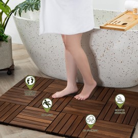 VICTORY RELAX Acacia Wood Flooring Interlocking Deck Tiles for Patio Decor 27 PCS 6 Slats - Waterproof Indoor & Outdoor Decor - Balcony Garden Decking Tile (11,81 * 11,81 * 0,94 Inches) - Brow