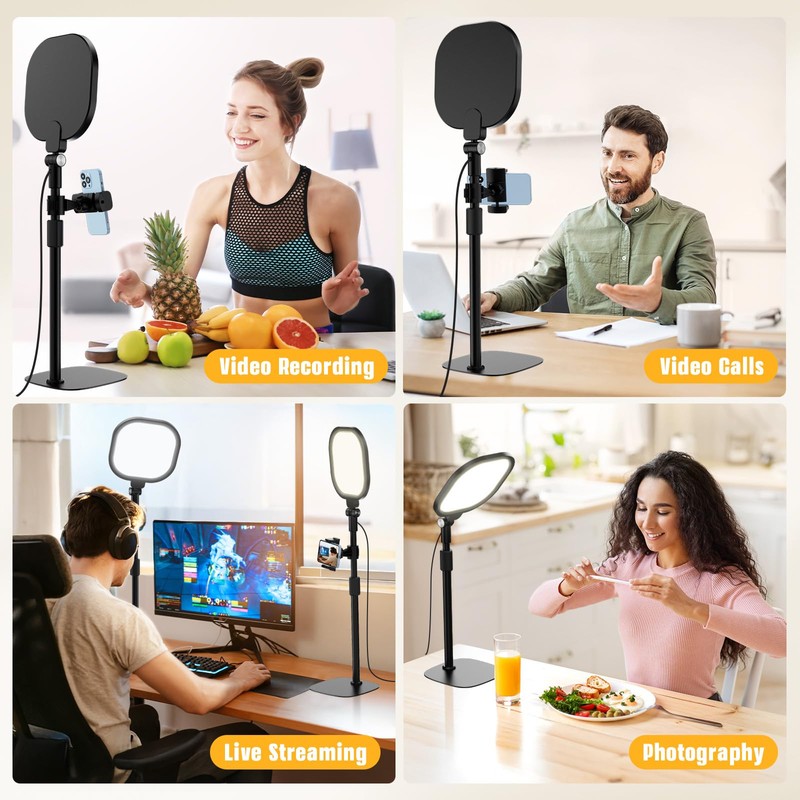 Desk Ring Light with Stand and Phone Holder, 3000K-6500K Adjustable