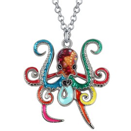 RAIDIN Cute Enamel Alloy Ocean Animals Necklace for Women Girls Octopus Shark Dolphin Whale Jellyfish Seahorse Pendant Jewellery for Gifts Charms Accessories (Octopus)
