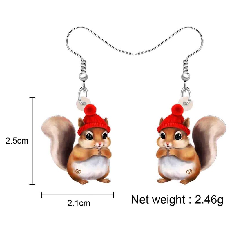 RAIDIN Acrylic Christmas Dangling Earrings Gifts for Women Cute Squirrel