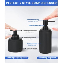 Black Bathroom Accessories Set 6 Pcs - Toothbrush Holder,Lotion Soap Dispenser,Foaming Soap Dispenser,Qtip Holder Dispensers,Vanity Tray,Bathroom Tumbler - Countertop Organizer-Bathroom Accessory Set