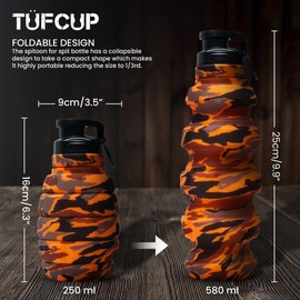 Tufcup Spit Cup Spittoon for Chewing, Portable Reusable Spit Dipping Cup with Lid, Collapsible Spill Resistant Leak Proof Silicone Body Travel Spitter(Orange Camo)