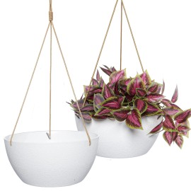 Swinduck 12 Inch 2 Pack Large Hanging Planters for Indoor Outdoor Plants, Plastic Hang...