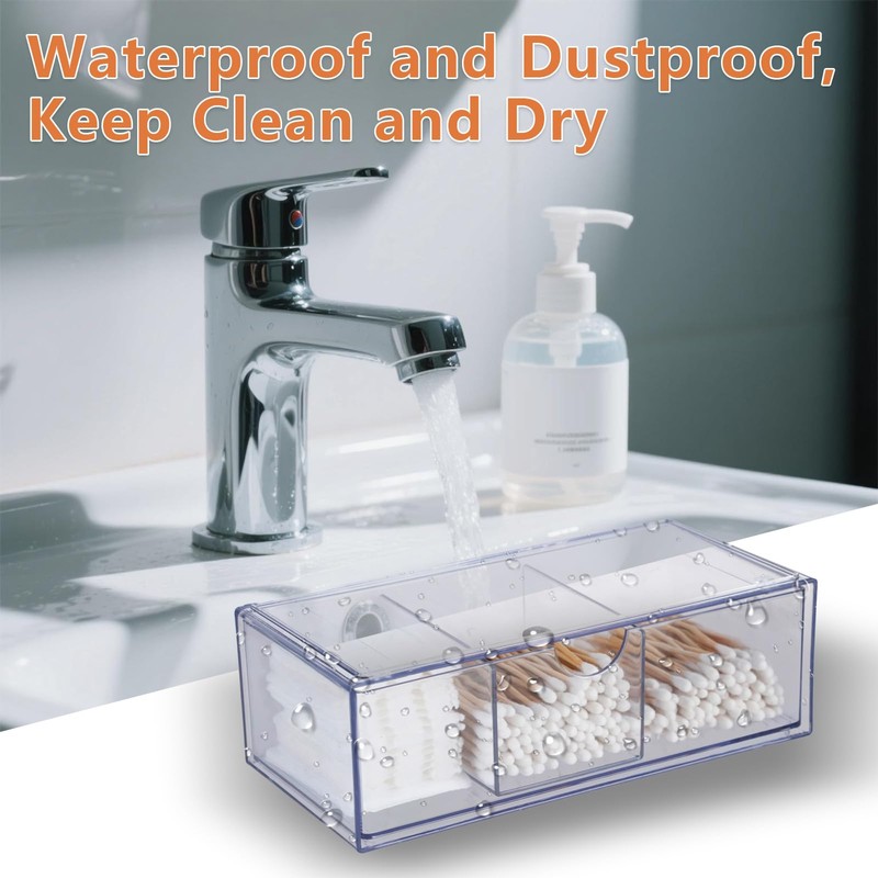 DIBALIYI 1PCS Square Qtip Holder Dispenser, Clear Cotton Ball Holder