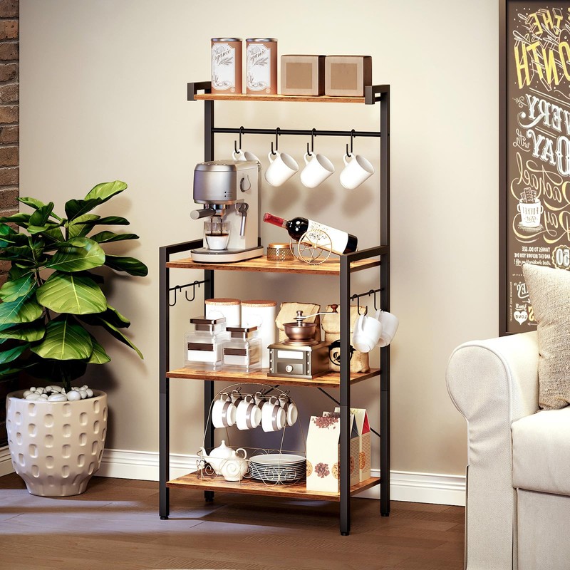 HOOBRO Kitchen Bakers Rack with Storage, 4 Tiers Coffee Bar