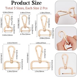 Beebeecraft 1 Box 10 Stück 5 Größen Karabinerhaken Drehverschluss Großpackung Goldfarbene Metalllegierung Mit Schraubstange Robuster D Ring Karabinerhaken Abnehmbare Verschlüsse Für Schlüsselband