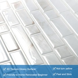 Yipscazo 10 Sheets Peel and Stick Backsplash for Kitchen Wall, 12''x12'' Waterproof Stick on Backsplash Smart Tiles for Bathroom,Removable Backsplash Wall Tiles in Slate White Marble