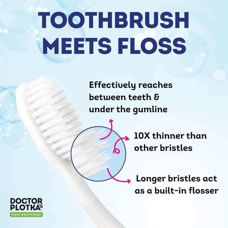 MOUTHWATCHERS Manual Soft Toothbrush for Adults, Ultra CleanToothbrush with Flossing