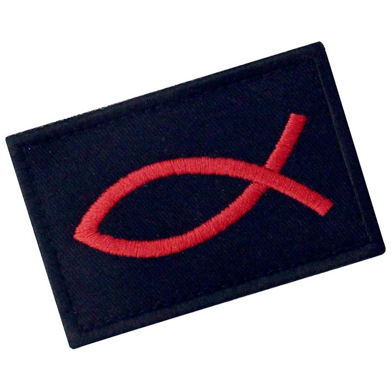 Jesus Fish Ixis Embroidered Velcro Patch, Red and Black
