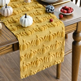 Artoid Mode Ginger Soft Plush Faux Fur Jacquard Pumpkins Fall Table Runner, Seasonal Autumn Kitchen Dining Table Decoration for Home Party Decor 13x90 Inch