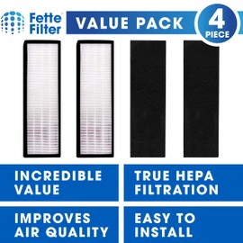Fette Filter - 2 Pack Premium T500 True HEPA Filter Replacements Compatible with Air Purifier Filter T500 tower. Compare to Part # TF60-MP & TF60-MP (Includes 2 Hepa & 2 Carbon Filters)