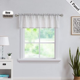 SXZJTEX Pinstripe Cafe Kitchen Curtain Valance Boho Rustic Striped Semi Sheer Small Window Drapes Rod Pocket for Living Room & Bedroom, Bathroom, Kitchen, Patio, Laudry, White and Black,54Wx 15L