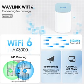 WAVLINK AX3000 WiFi 6 Mesh System 1 Pack - Covers up to 2500 Sq.Ft., Speeds up to 3.0 Gbps, Replaces Wireless Router and WiFi Extender Signal Booster, Easy Setup, Smart App Control