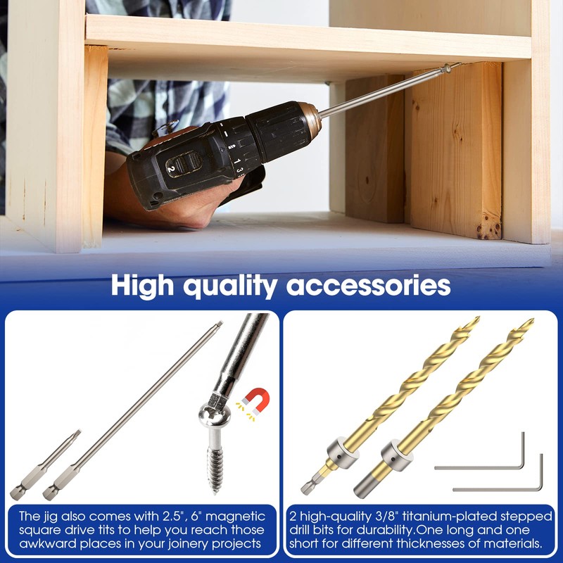 BLEKOO Upgraded Pocket Hole Jig Tool Kit, Pocket Hole Drill