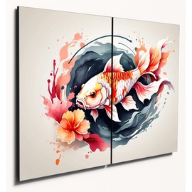 The Plum Penguin Koi Carp Wall Art, A4 Twin Set, Watercolor Style, 6mm MDF Wooden Home Decor