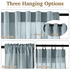 StangH Sheer Linen Curtains for Nursery, Flax Linen Light Filtering Privacy Assured Window Drapes Neutral Back Tab Semi Sheer Curtains for Living Room Bedroom, Stone Blue, W55 x L84, 2 Panels