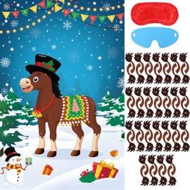 Lemicin Pin The Tail on The Donkey for Kids, 50 Stickers Christmas Family Games Christmas Pin The Tail Game Kids Party Christmas Games Carnival Supplies Boys Girls Birthday Party Games
