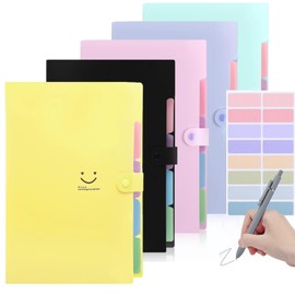 Expanding File A4, Folder with 7 Compartments, Document Folder A4 with Labels, Folder System, Document Organiser for Home, Office, School (Expanding Folder Pink Purple Basket Black Yellow)