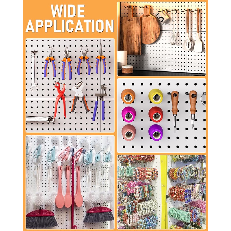 INCLY 120 Pack Black Pegboard Hooks, 4/6/8 Inch Peg Board