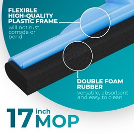 HeloMor 2 Pack 17” Floor Squeegee Broom Scrubbing Brush with Long Handle for Garage, Patio, Deck, Tile and Shower | 62" Large Floor Squeegee for Concrete Floor | Shower Squeegee