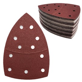 50 pcs Mouse Sander Pads, 11- Hole 80 Grits Mouse Sander Sandpaper Hook and Loop Sanding Pads 108x155 mm Triangle Multi Tool Sander Pads for Sanding and Polishing