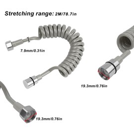 Telescopic Shower Hose - DEANKEJI 2 Metre Bathroom Spring Hose, Stainless Steel Interface Spiral Hose - Long Hose for Sprayer, Toilet Bidet, Sink, Tap