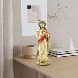 Fenteer Jesus Statue Resin Figurine Desktop Home Decor Table Centerpiece Religious Gift Collectible Sculpture for Christmas Bookshelf