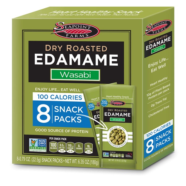 Seapoint Farms Dry Roasted Edamame, Wasabi, Vegan, Gluten-Free, and Non-GMO, Crunchy Snack for Healthy Snacking, 100 Calorie Snack Pack (12 Boxes)