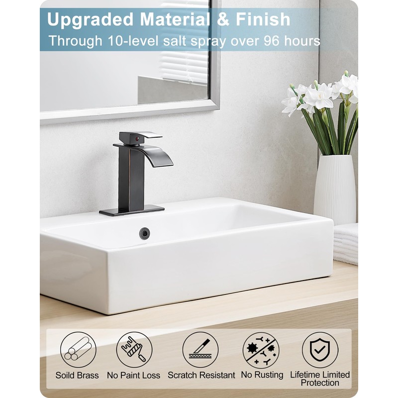 HOIGY Waterfall Bathroom Faucet Oil Rubbed Bronze, Brass 4 Ins