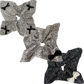 Jseng Square Hair Scrunchies - Simple Black Floral - Elastic Hair Ties Bands Hair Scrunchy Ponytail Holder for Women - 3PCs Pastoral Black and White