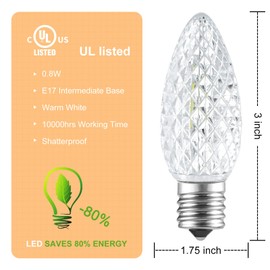 Brightown 25 Pack C9 Led Replacement Bulbs, Warm White C9 Christmas Lights Bulb for Christmas String Light, E17 Intermediate Base, Commercial Grade Dimmable Shatterproof C9 Bulbs