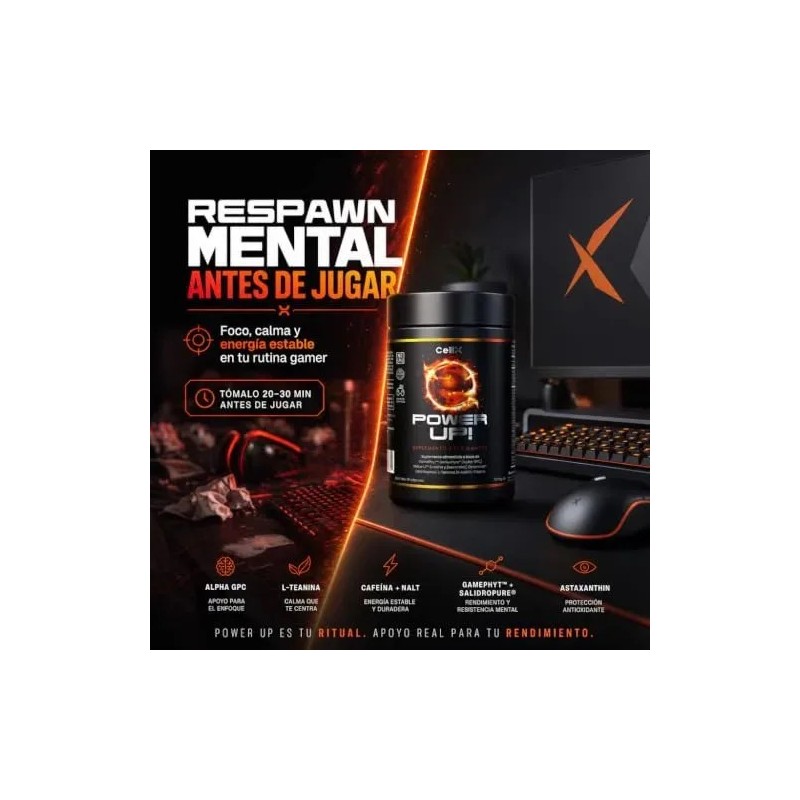 CellX Power Up Nootrópico Gamer Alfa-GPC GeniusPure Dynamine Macu-LZ L-Teanina