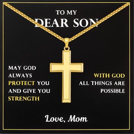 Corato Son Gifts from Mom Faith Cross Pendant Necklace 14K Gold Plated, Birthday/Graduation/Christmas Gifts for Son 20In