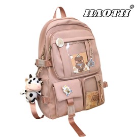 HAOTII Kawaii Backpack with Cute Pin Accessories Plush Pendant for School Bag Student Girl Backpack Super-Capacity Waterproof Travel Backpack