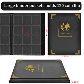 120 Pockets Coin Flip Holder Albums, 2x2 inches Coin Storage Books for Coin Cardboard Collection Holders, Collection Book Sleeves Supplies for Collectors- Black Earth (Coin Flips not Included)