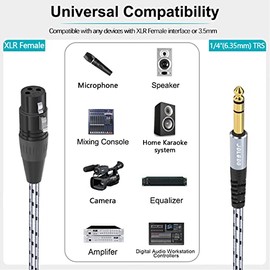 JOLGOO XLR hembra a 1/4 pulgada 0.250 in TRS cable de interconexión equilibrado, cable de conexión XLR a cuarto de pulgada, 3.3 pies, para micrófono, 