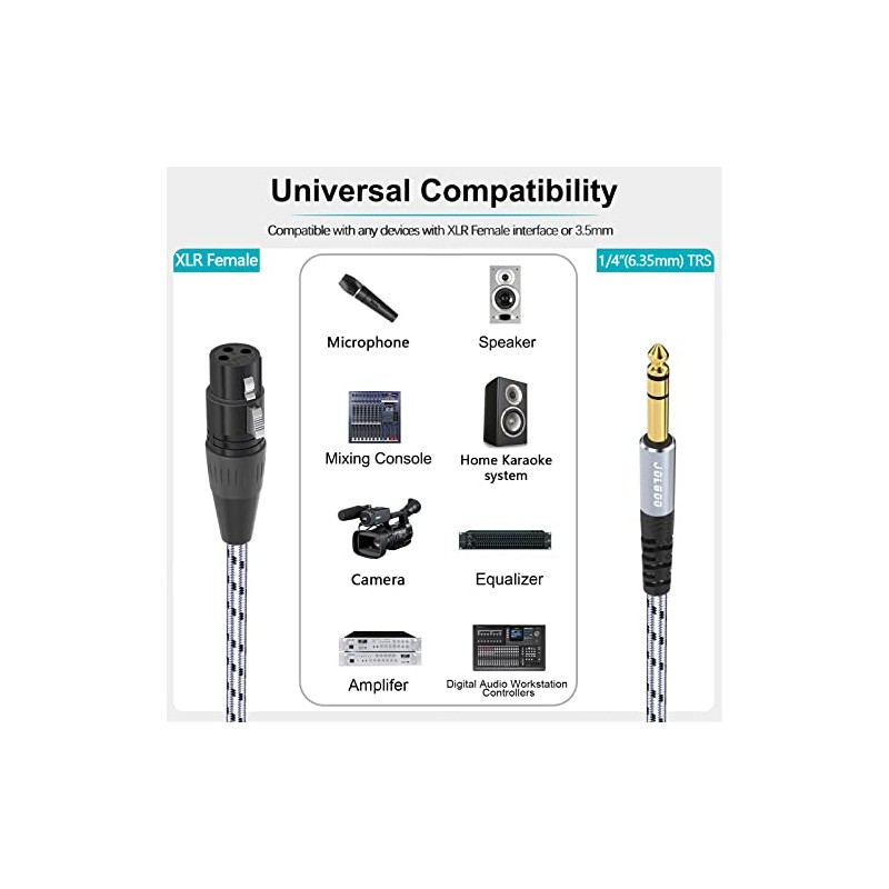JOLGOO XLR hembra a 1/4 pulgada 0.250 in TRS cable