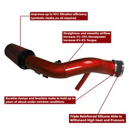 4-Inch Tube Cold Air Intake Kit Compatible for Ford F-250 F-350 F-450 F-550 Powerstroke Diesel 6.0L 2003-2007 (Red)